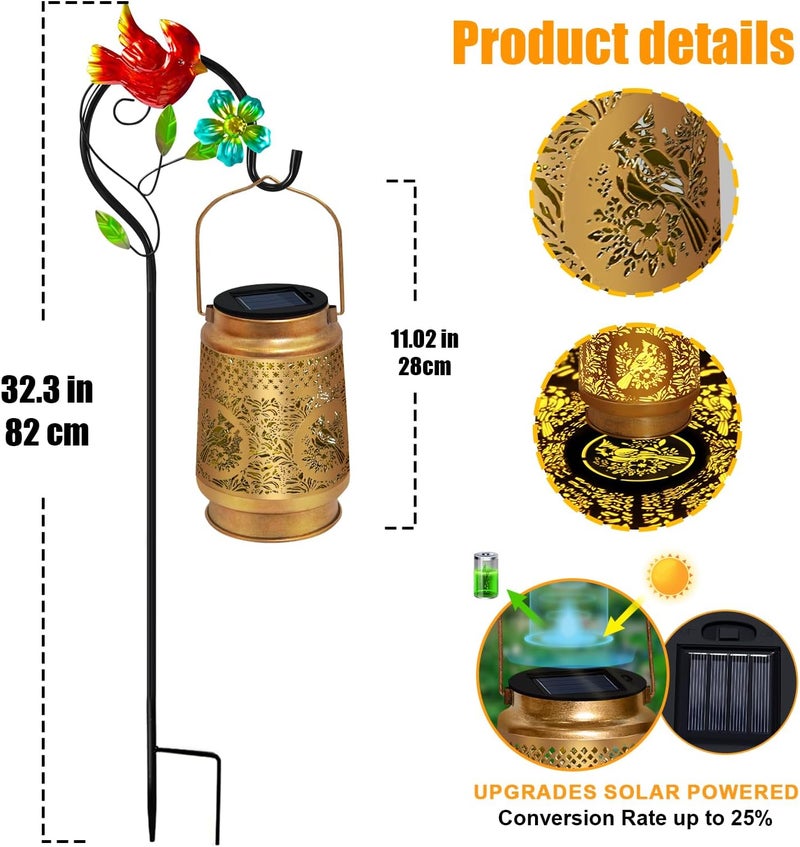 EDOF Christmas Gifts for Women,Cardinal Solar Lanterns Outdoor Waterproof with Shepherd Hook,Cardinal Gifts for Women,Men,Metal Solar Garden Lights for Yard,Patio,Lawn,Tabletop,Pathway,Landscape,Garden - Image 4
